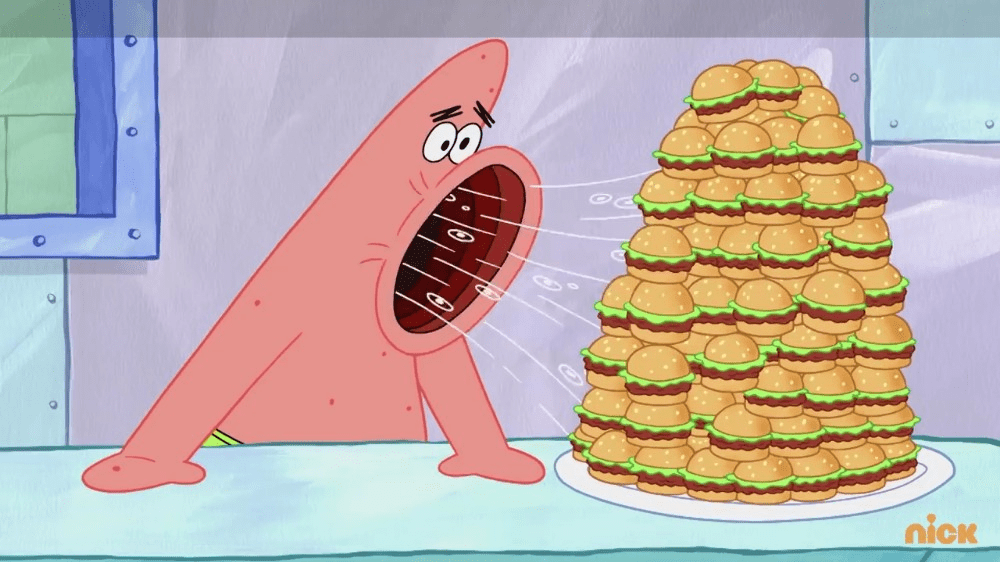 Patrick eating burgers spongebob Blank Template Imgflip
