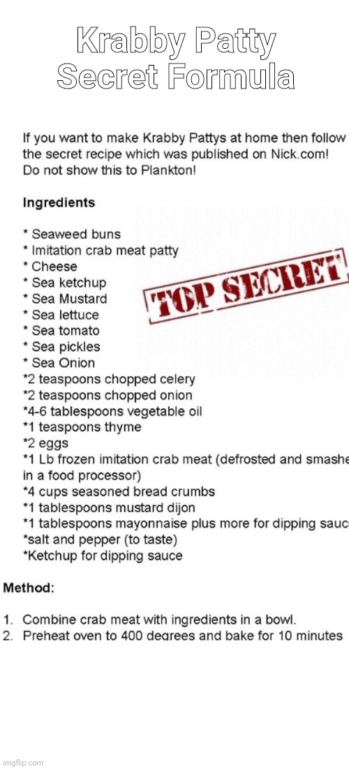 Krabby Patty Secret Formula Imgflip