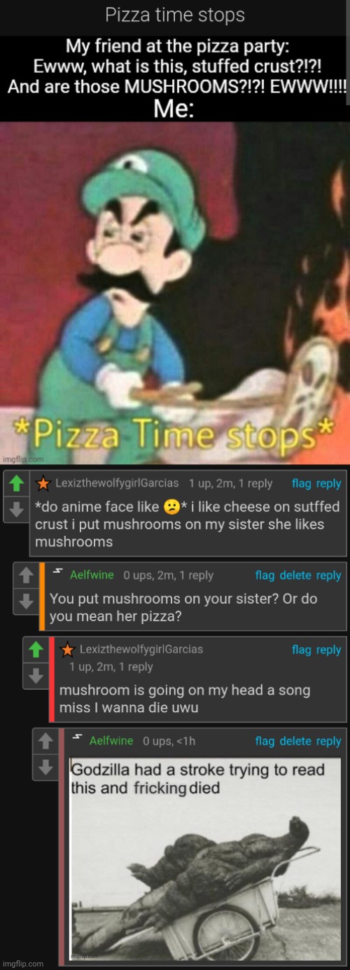 Image tagged in stroke,pizza time Imgflip