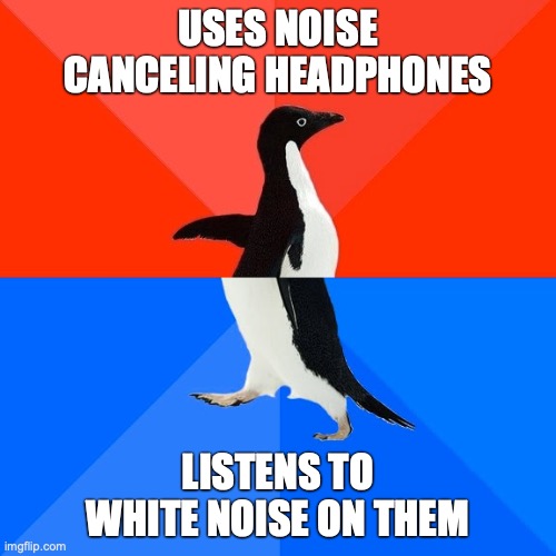 Uses noise canceling headphones. Listens to white noise on them. Imgflip