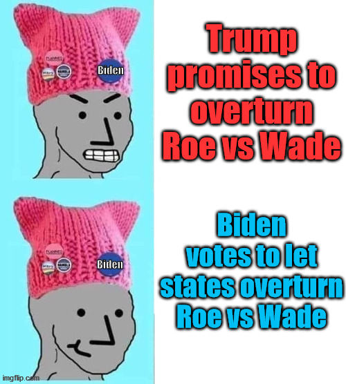 Image tagged in pussy hat npc,abortion,joe biden,donald trump Imgflip