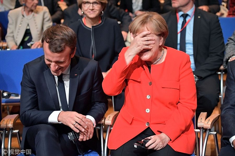 Macron Merkel laughing Memes Imgflip
