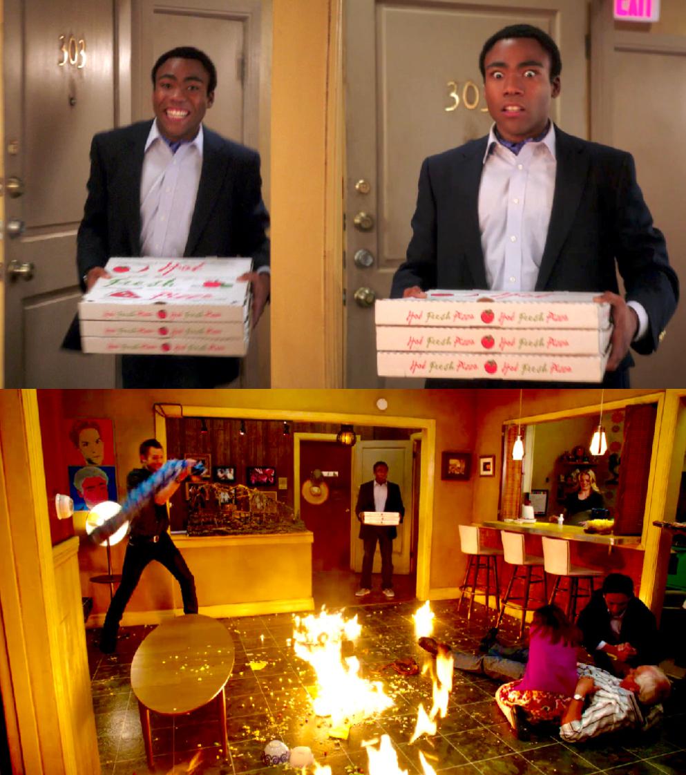 A person returns home and sees that everything is messed up, things are