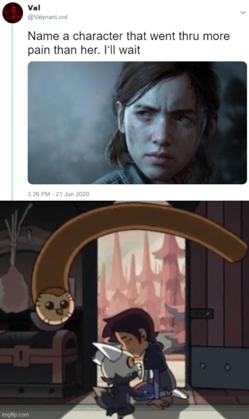 Image tagged in name one character who went through more pain than her