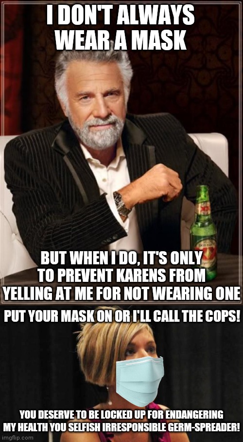 The most interesting man in the world vs promask Karen Imgflip