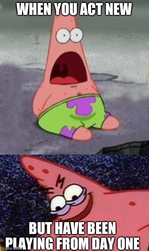 Image tagged in suprised patrick,evil patrick Imgflip