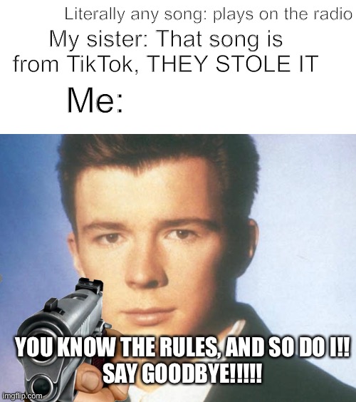 You know the rules and so do I, GOODBYE TIKTOK Imgflip
