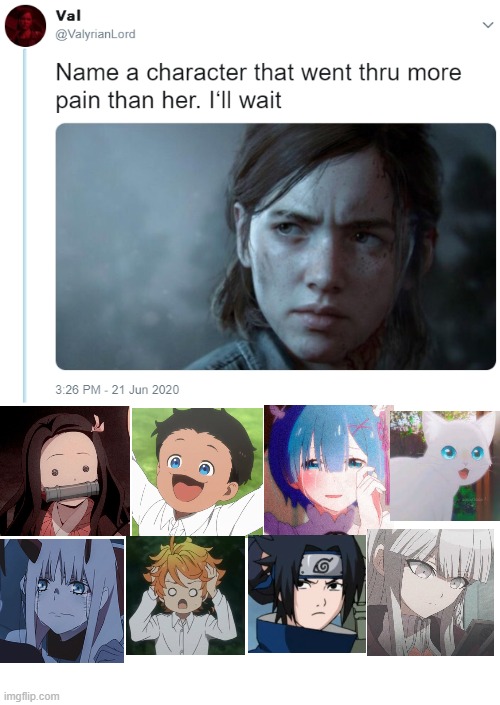 Name one character who went through more pain than her Imgflip