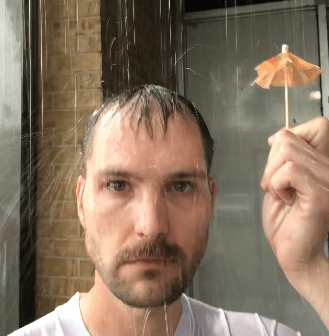 Man with tiny umbrella geting rained on Blank Template Imgflip