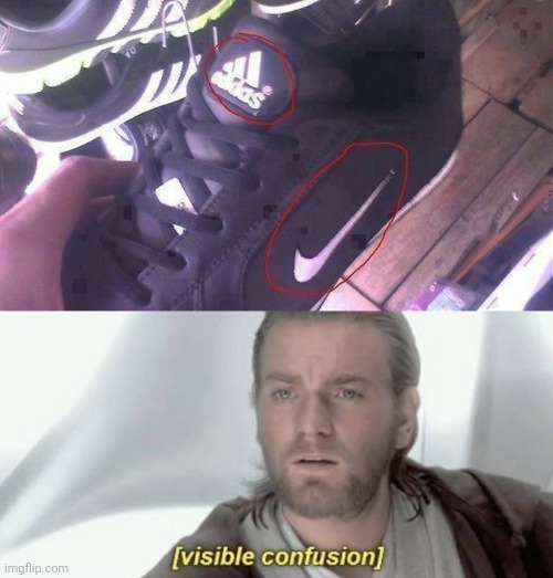 The shoe has two brands? Imgflip