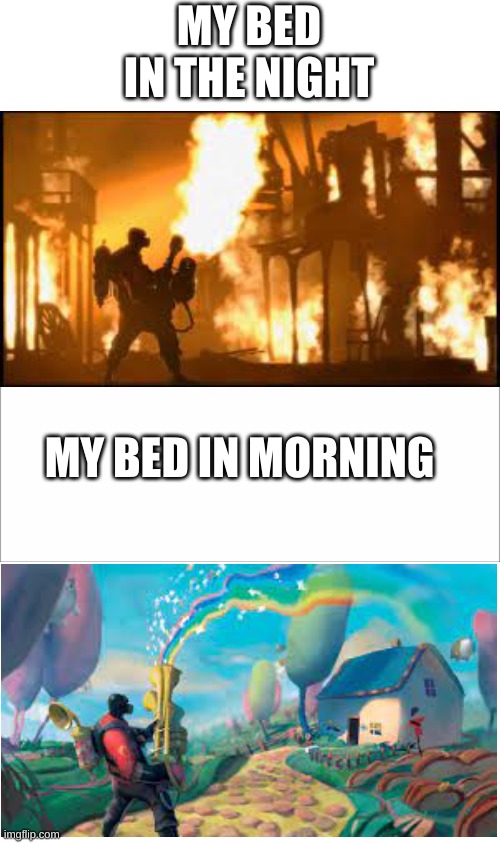 Bed in the night, vs the morning Imgflip