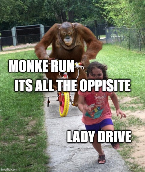 Orangutan chasing girl on a tricycle Imgflip