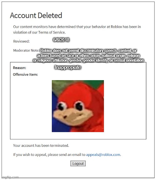 banned from ROBLOX Imgflip