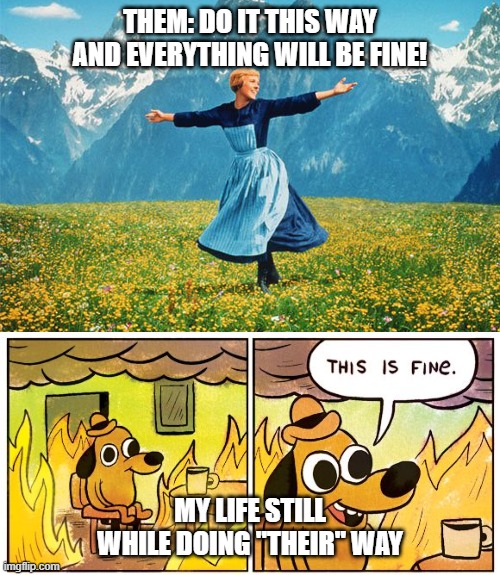Image tagged in woman in a field of flowers,memes,this is fine Imgflip