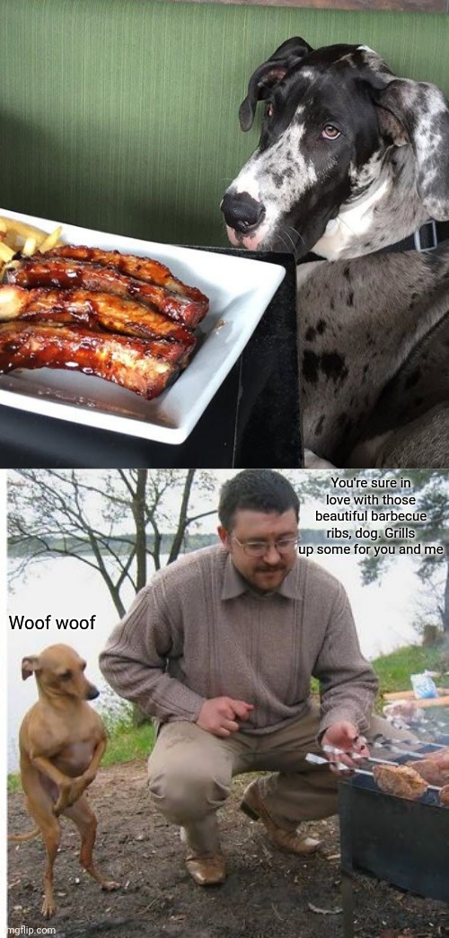 Dog falling in love with those beautiful barbecue ribs Imgflip