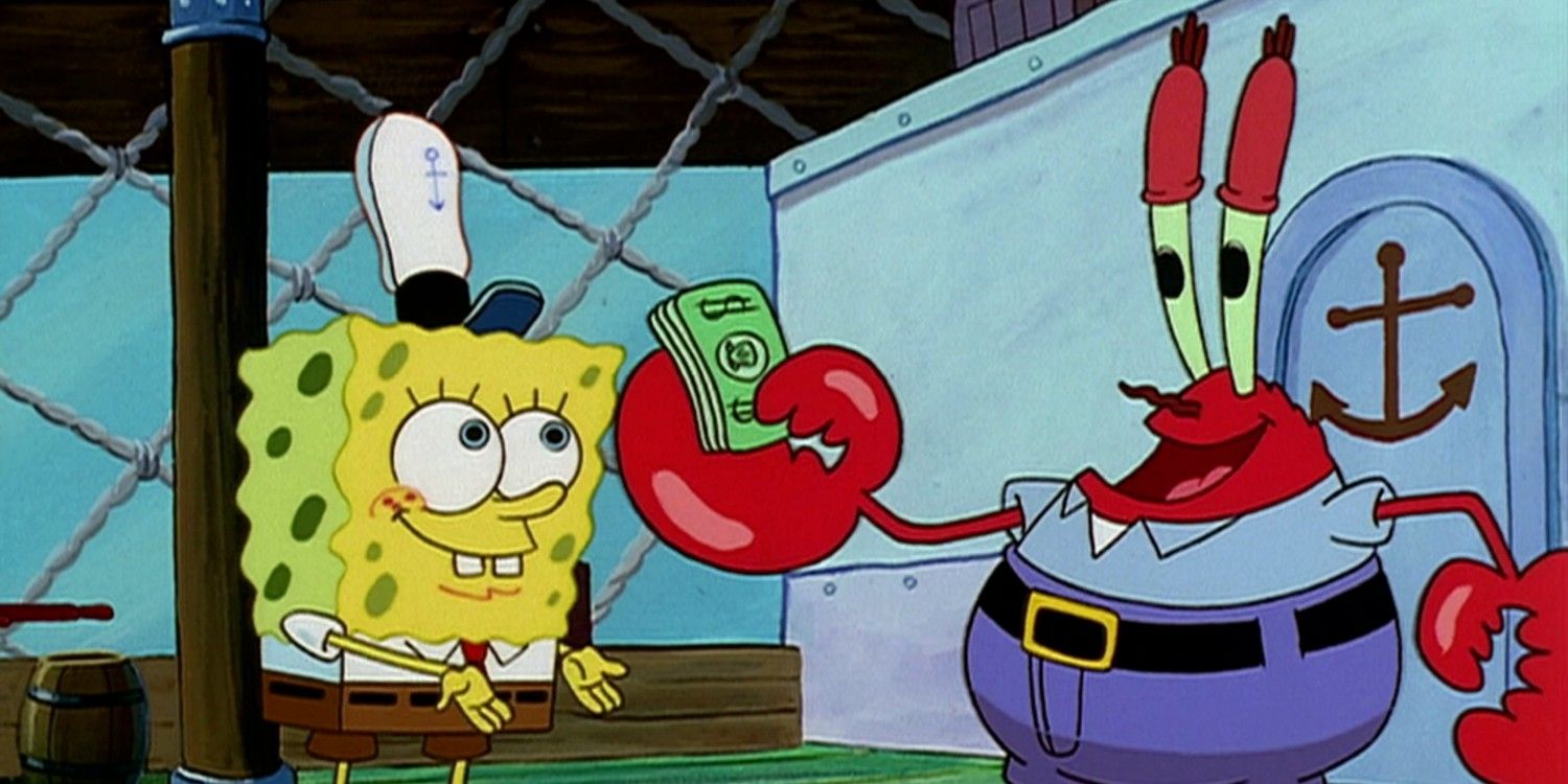 Mr krabs (finally) pays spongebob Blank Template Imgflip