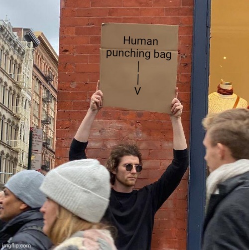 Image tagged in memes,guy holding cardboard sign,punching,bag Imgflip