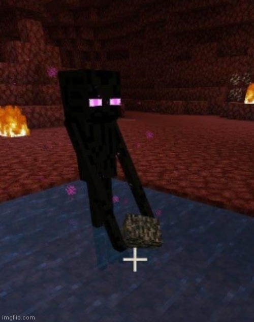 Image tagged in enderman holding bedrock in water in the nether Imgflip