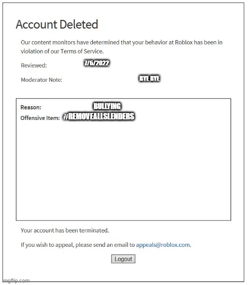 banned from ROBLOX Imgflip