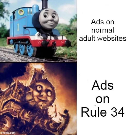 Image tagged in thomas vs hellish thomas,memes,rule 34,internet - Imgflip
