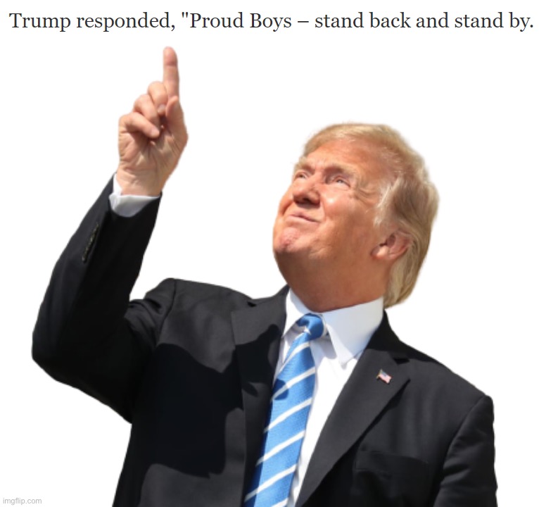 Image tagged in proud boys stand back and stand by quote,trump pointing