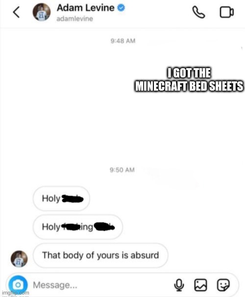Oh you got the minecraft bedsheets Imgflip