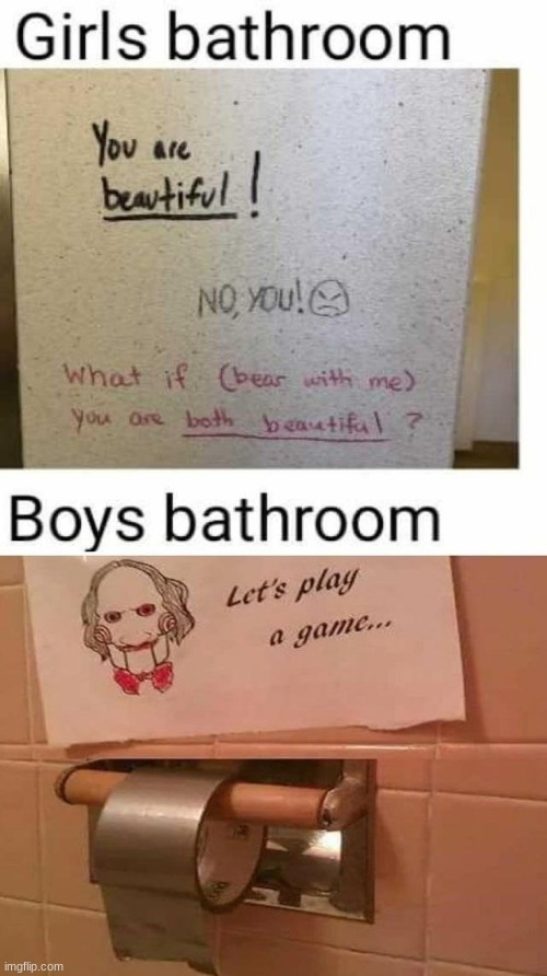 Image tagged in bathrooms,bathroom humor,bathroom stall,boys vs girls