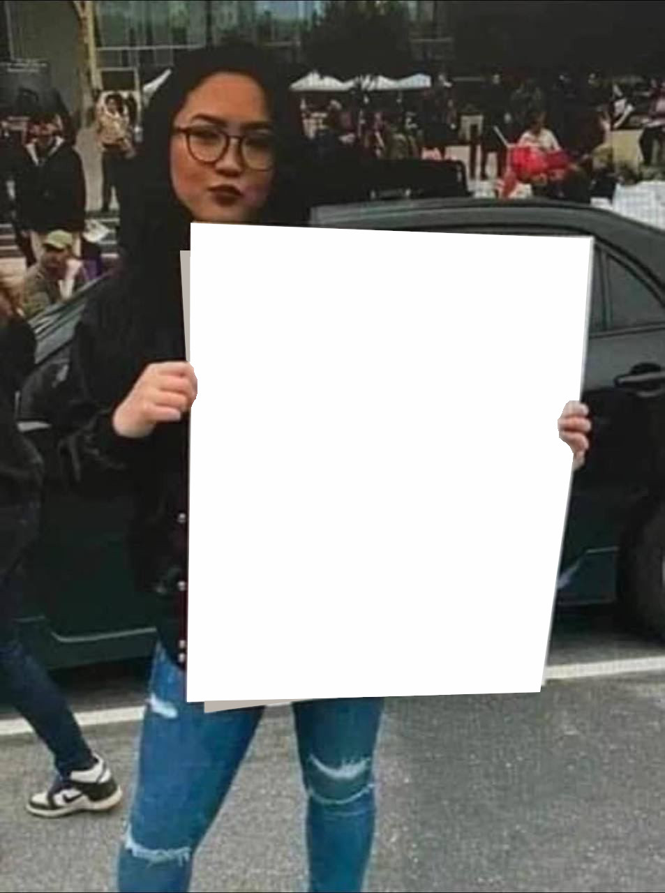 Woman Holding Sign Blank Template Imgflip