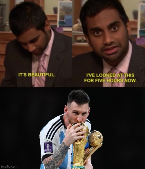 Lionel Messi kissing the World Cup Trophy Imgflip
