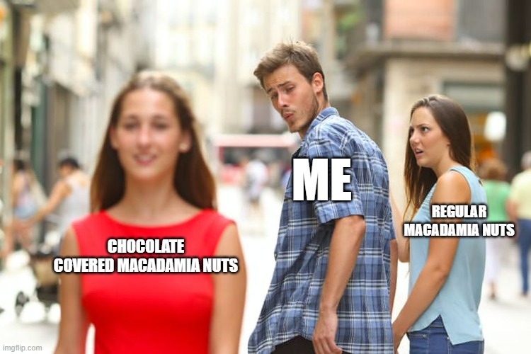 Macadmia nuts vs chocolate covered macadamia nuts Imgflip