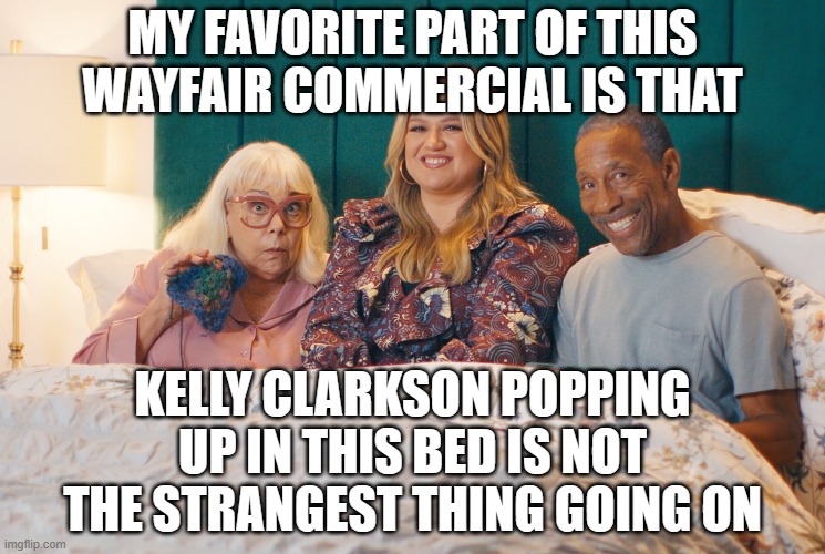 Image tagged in wayfair kelly clarkson commercial with old couple in