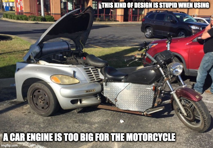 Motorcycle Juxtaposed With Car Engine Imgflip