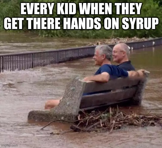 2 guys sitting on a bench in a flood Imgflip