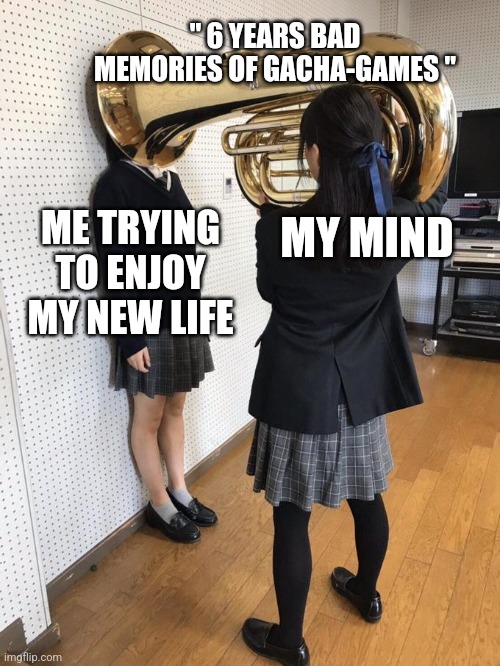 Girl Putting Tuba on Girl's Head Imgflip