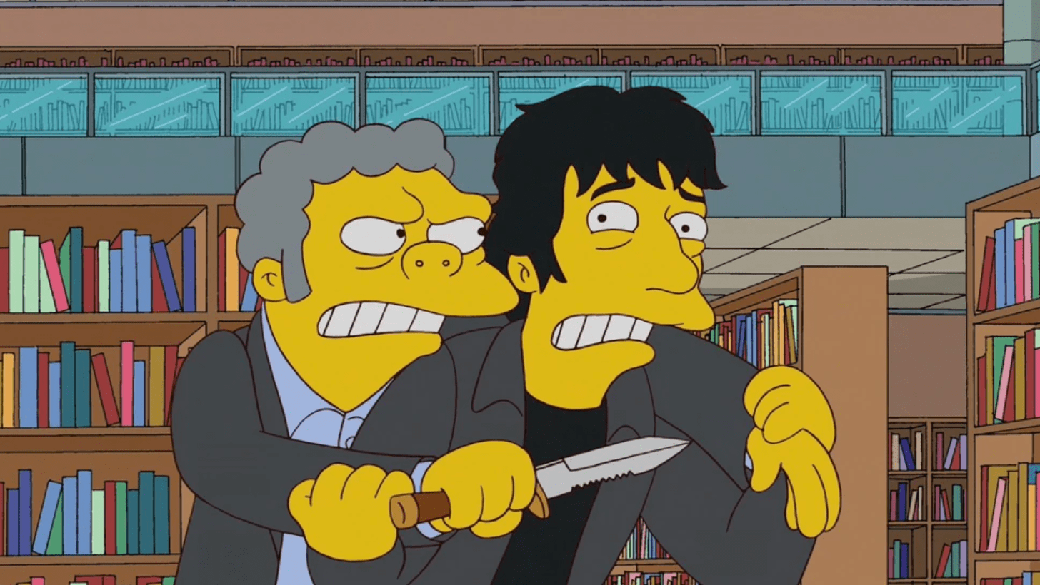 Simpsons Moe Pulls A Knife On Neil Gaiman Blank Template Imgflip