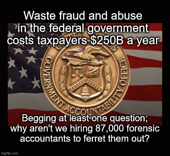 Waste fraud and abuse in the federal government costs taxpayers 250B a