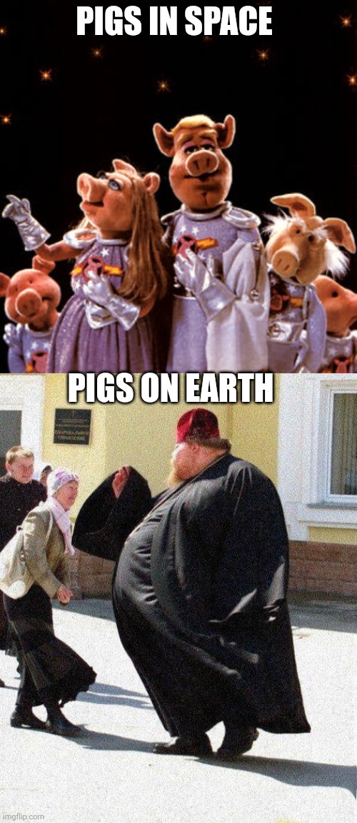 Image tagged in pigs in space,fat priest Imgflip