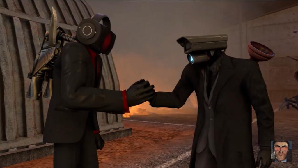 Dark speakerman and plunger cameraman epichandshake Blank Template