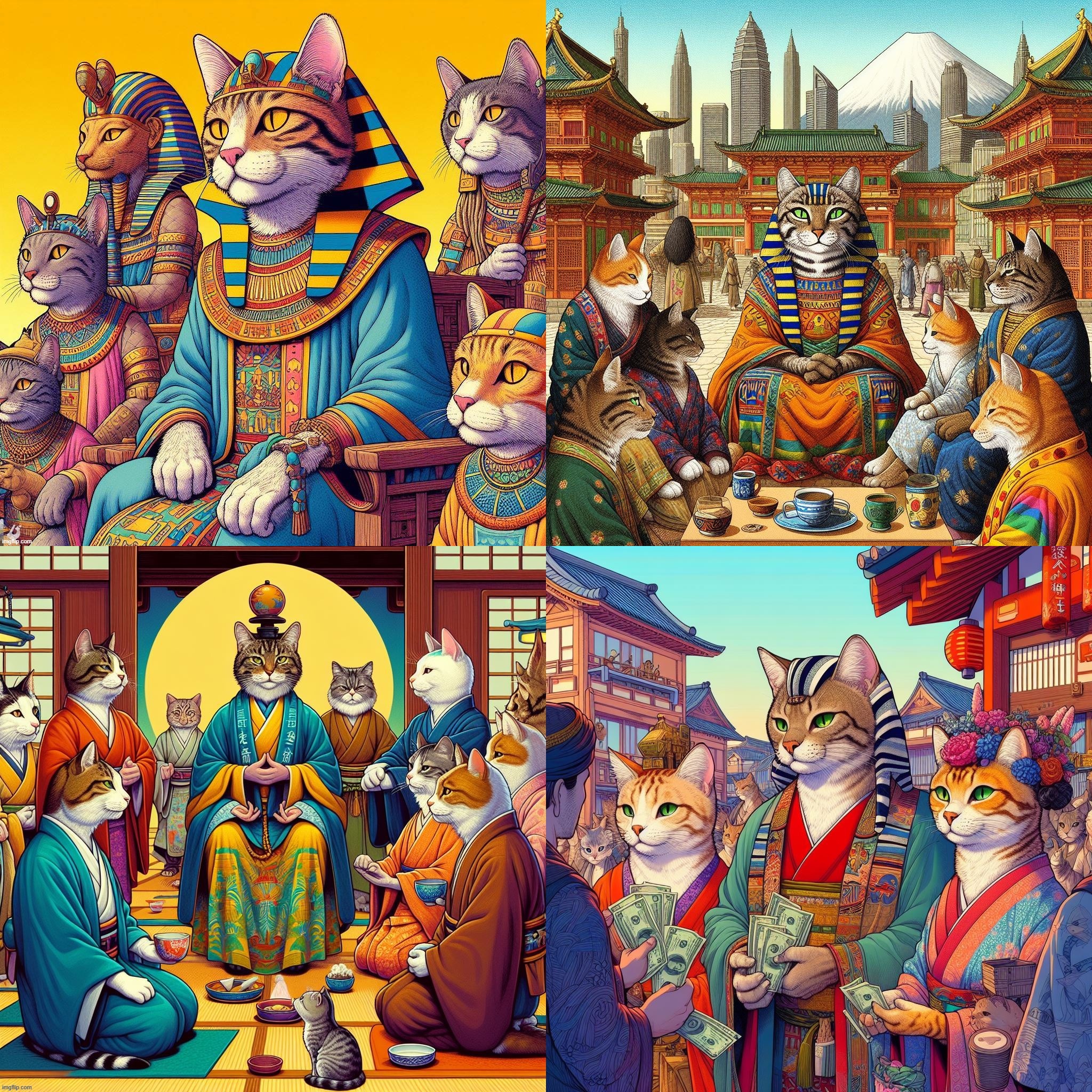 AI Bing Anthro Cat society based on ancient Egypt, Feudal Japan, and