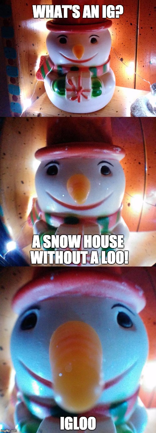 Snow Joke What's an ig? A snow house without a loo ! IGLOO