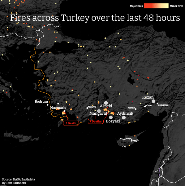 Where are the Turkey wildfires? Map shows how blazes are ravaging