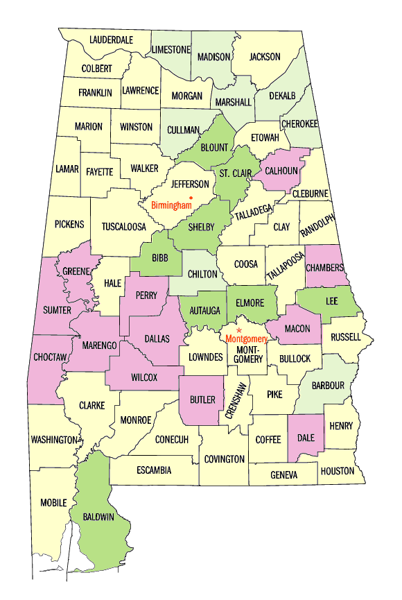 Alabama Population, percent change, 1990 to 2000