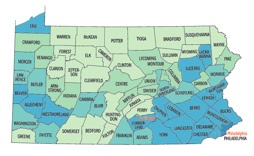 Pennsylvania Persons per square mile, 2000