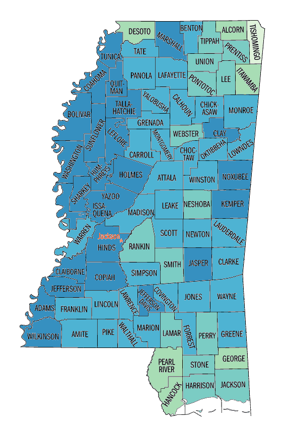 Mississippi Black or African American persons, percent, 2000