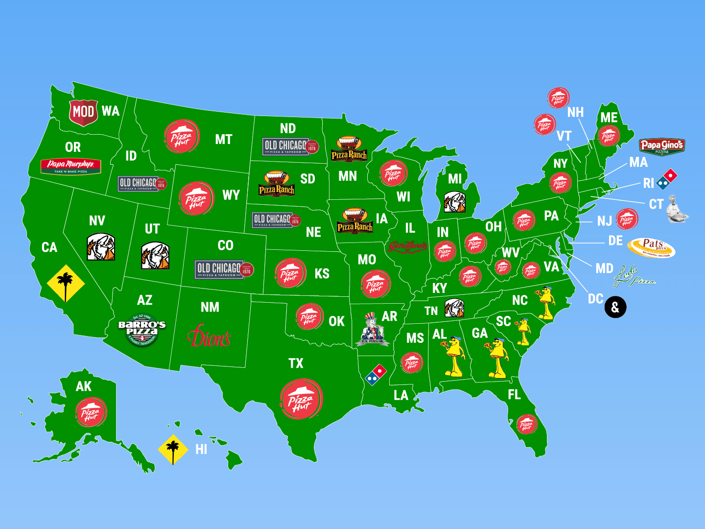 Maps Pizza Near Me Map Shows The Most Popular Pizza Chains In Every State