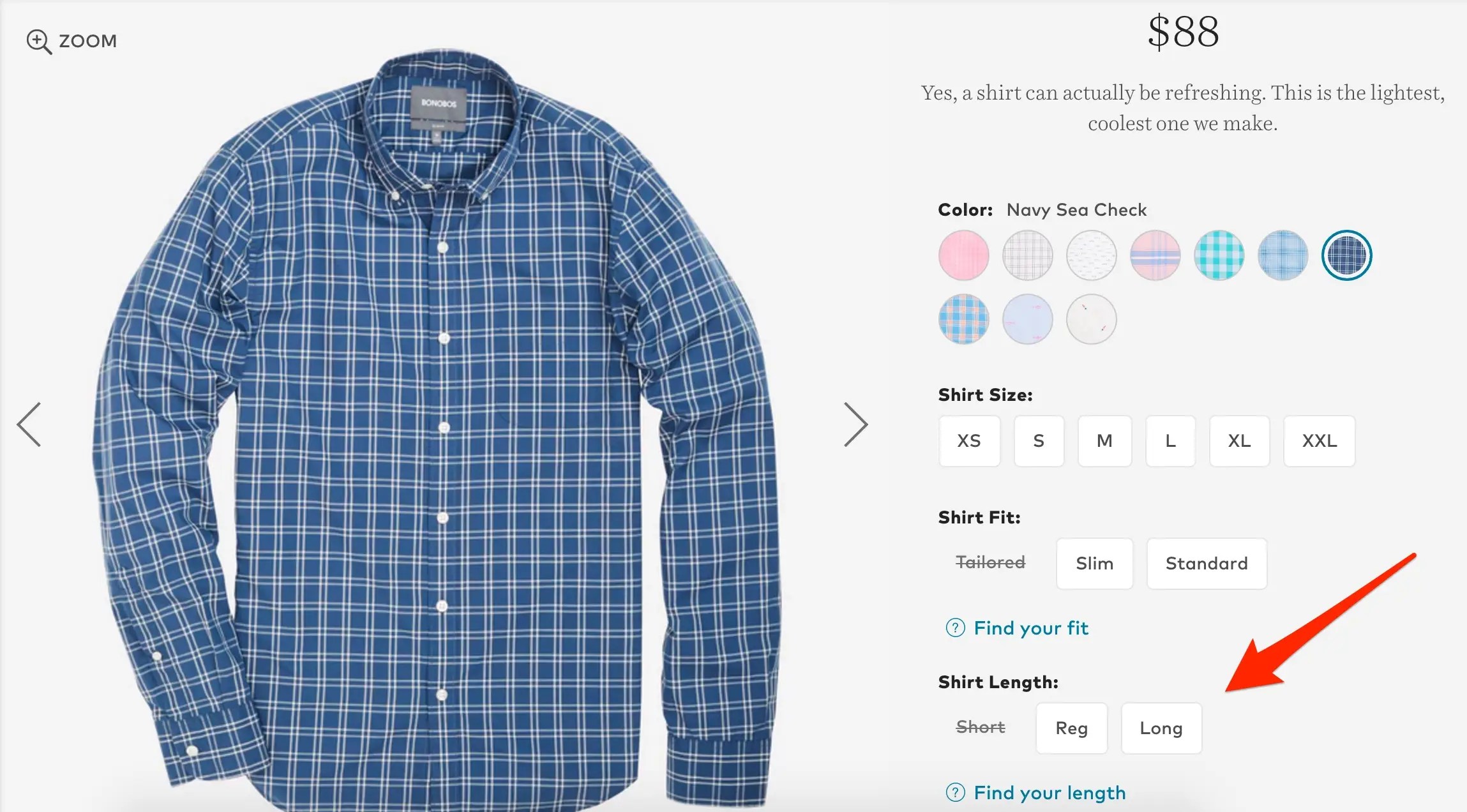 Bonobos Shirt Length Choices - Business Insider