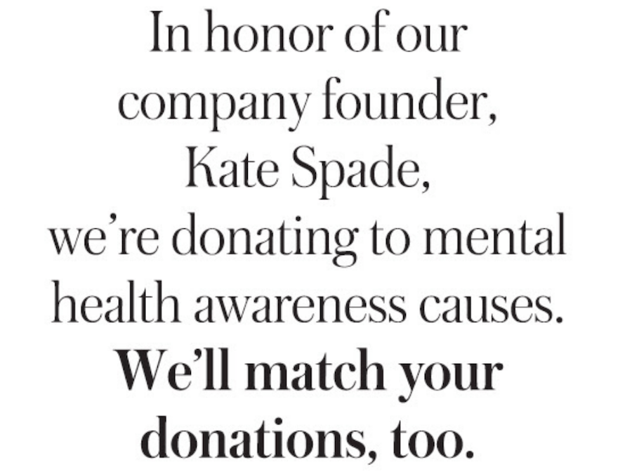Kate Spade Brand Donates 1 Million to Mental Health Organizations