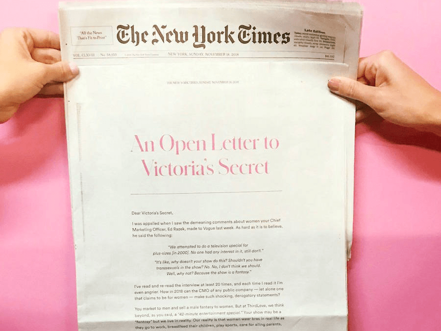 ThirdLove Slams Victoria's Secret in FullPage NYT Ad Business Insider