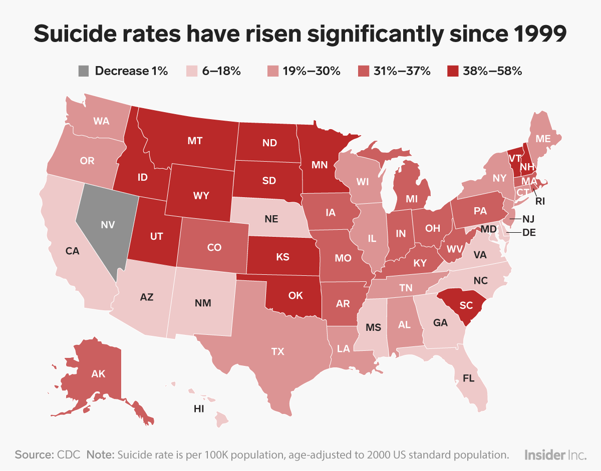 Suicide Rate Rose 28 in US Since 1999, CDC Says Business Insider