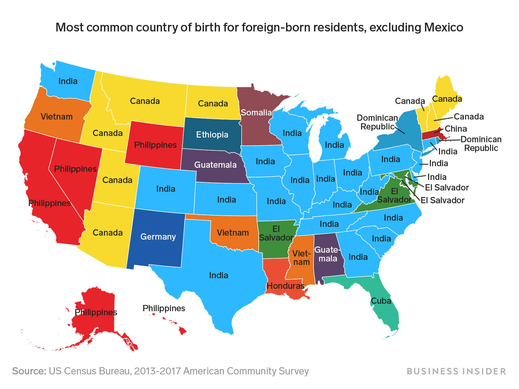 Where Do US Immigrants Come From? Map of Most Common Countries